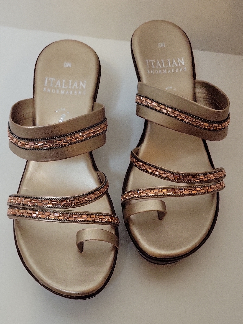 Italian Shoemakers Metallic Gold Beaded Strap Slide Sandals